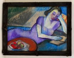 Schönberger jelzéssel: Olvasó nő. Pasztell, papír, üvegezett keretben, 30×40 cm