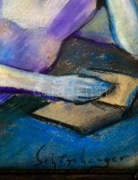 Schönberger jelzéssel: Olvasó nő. Pasztell, papír, üvegezett keretben, 30×40 cm