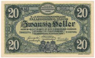 Zalaegerszeg / hadifogolytábor 1916. augusztus 15. 20f arab sorozat és sorszámmal, "MS" je...