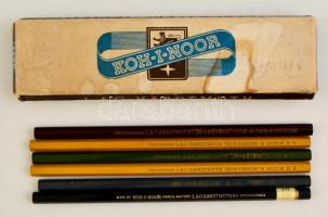 6 db régi hegyezetlen ceruza, közte 5 db Hardtmuth ceruzával (Koh-i-Noor, Mephisto), Koh-i-Noor papírdobozban.