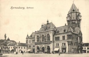 Korneuburg, Rathaus. Verlag Julius Kühkopf / town hall, Trinity statue, Moriz Sofers shop