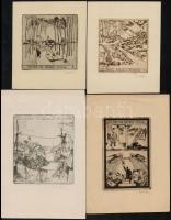 Vadász Endre (1901-1944): 4 db ex libris, rézkarc, papír, jelzettek, különböző méretben