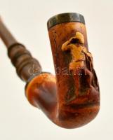 Tajtékpipa vadászjelenettel, fa szipkával, h: 24 cm