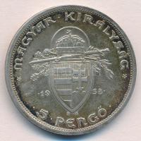 1938. 5P Ag "Szent István" T:1-,2 patina 
Adamo P8.1