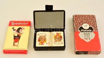 Vegyes kártya tétel, 3 csomag: mini francia kártya tokban, Rossbacher francia snapsz, Piatnik tarokk