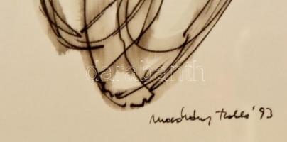 Macskássy Izolda (1945-): Női alak. Vegyes technika, selyem, jelzett, üvegezett keretben, paszpartub...