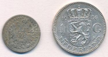 Vegyes: Ausztria 1869. 10kr Ag "Ferenc József" + Hollandia 1956. 1G Ag "Julianna"...