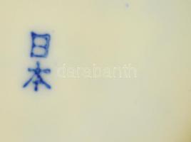 Kínai kék virágmintás porcelán teás csésze + alj, jelzett, csésze fülén hajszálrepedéssel