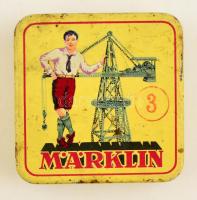 Régi Marklin lemezdoboz, kopott, 6x6x1,5 cm.