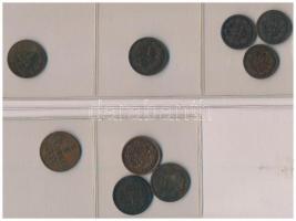 1851-1885. 5/10kr Cu (3x) + 1/2kr Cu + 1kr Cu (5x) T:2,2-,3