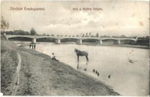 Érsekújvár, Nové Zamky; Híd a Nyitra folyón, ló. Adler József kiadása / Nitra bridge, horse (EK)