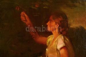 Szüle Péter (1886-1944): Barackszedő lány. Olaj, vászon, jelzett, keretben, 80×60  cm