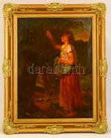 Szüle Péter (1886-1944): Barackszedő lány. Olaj, vászon, jelzett, keretben, 80×60  cm