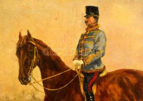 BroZech jelzéssel: Huszár a lovon 1912. Olaj, vászon, keretben, 80×50 cm