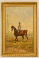 BroZech jelzéssel: Huszár a lovon 1912. Olaj, vászon, keretben, 80×50 cm