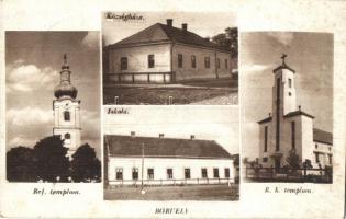 Börvely, Berveni; Református templom, Községháza, Római katolikus templom, iskola / Calvinist church, town hall, Catholic church, school (fl)