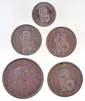 Svájc 1969-2003. 1/2Fr + 1Fr (2xklf) + 2Fr + 5Fr T:2 Switzerland 1969-2003. 1/2 Franc + 1 Franc (2xdiff) + 2 Francs + 5 Francs C:XF