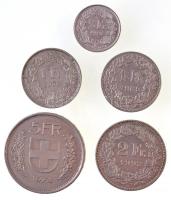 Svájc 1969-2003. 1/2Fr + 1Fr (2xklf) + 2Fr + 5Fr T:2
Switzerland 1969-2003. 1/2 Franc + 1 Franc (2x...