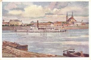 Komárom, Komárno; Első Cs. kir. szab. Duna-Gőzhajózási Társaság kiadása / art postcard s: Ru. Schmidt
