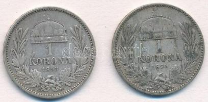 1893KB-1895KB 1K Ag "Ferenc József" (2x) T:3 patina Adamo K5