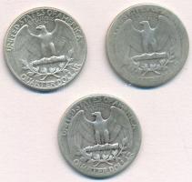 Amerikai Egyesült Államok 1937-1964. 25c Ag (3x) T:2-3 
USA 1937-1964. 25 Cents Ag (3x) C:XF-F