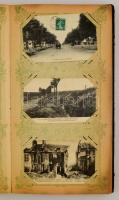 cca 1914-1918 Különféle katonai fotók és képeslapok gyűjteménye, sérült bőrkötésű albumba rendezve, összesen kb. 60 db