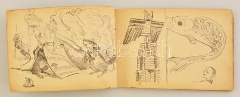 1933 Márton Lajos Gödöllői Jamboree rajzfüzet 40 rajzzal. 14x20cm egy két lap sérült / Jamboree albu...