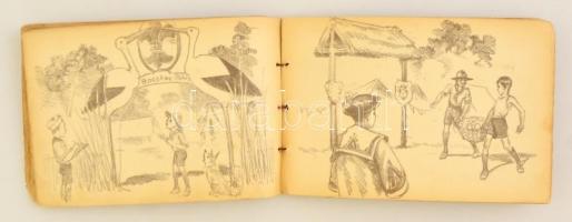 1933 Márton Lajos Gödöllői Jamboree rajzfüzet 40 rajzzal. 14x20cm egy két lap sérült / Jamboree albu...