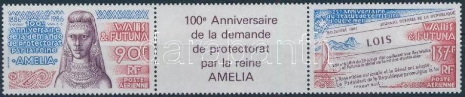 Queen Amelia set stripe of 3 (with coupon), Amélia királynő elrendelése sor hármascsíkban (szelvénnyel)