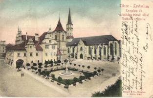 Lőcse, Levoca; Templom és városháza északi oldala / Rathaus und Kirche / church and town hall from north (megerősített sarok / restored corner)