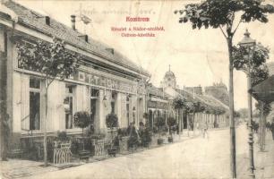 1908 Komárom, Komárnó; Nádor utca, Otthon kávéház, Csollány Lajos üzlete / street view with cfae and shops (fa)