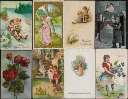 41 db régi motívumlap, üdvözlőlapok (főleg karácsonyi, húsvéti, újévi); közte sok litho és dombornyo...