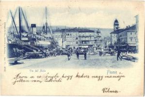 Fiume, Rijeka; Via del Molo / street, port, steamships (EK)