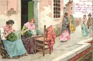 Venice, Venezia; Buranele / street, ladies folklore, De Paoli & Fiecchi litho s: R. Tafuri (Rb)