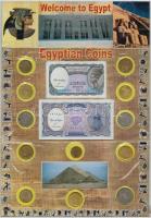 Egyiptom ~1990. 12db érme szuvenír szettben, mellette még 2db bankjegy T:vegyes Egypt ~1990. 12pcs of coins and 2pcs of banknotes in souvenir set C:mixed