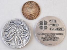 3db klf külföldi emlékérem, közte 1987. "22. Német Evangélikus Egyházi ünnep" ezüstözött f...