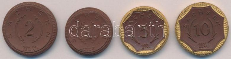 Német Birodalom / Weimari Köztársaság / Szászország 1920. 2M + 1921. 1M + 5M + 10M porcelán szükségpénzek T:1-,2 German Empire / Weimar Republic / Saxony 1920. 2 Mark + 1921. 1 Mark + 5 Mark + 10 Mark porcelain necessity coins C:AU,XF