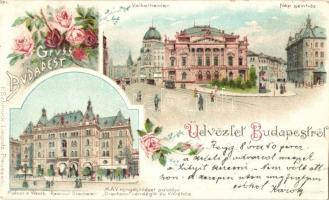 1898 Budapest, Népszínház, MÁV Nyugdíjintézeti palota, Drechsler vendéglő és kávéház. Floral, litho