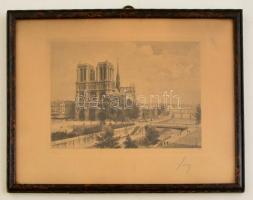 Adolphe Yvon (1817-1893) : Notre Dame. Rézkarc, papír, jelzett, üvegezett keretben, 12×17 cm