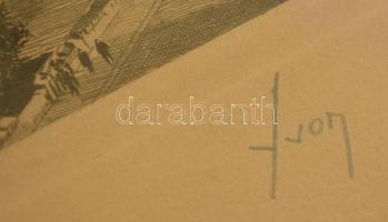 Adolphe Yvon (1817-1893) : Notre Dame. Rézkarc, papír, jelzett, üvegezett keretben, 12×17 cm