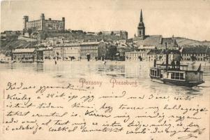 1899 Pozsony, Pressburg, Bratislava; Vár, gőzhajó. Römmler & Jonas / castle, steamship (fa)