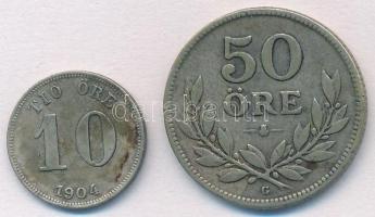Svédország 1904EB 10ö Ag "II. Oszkár" + 1934G 50ö Ag "V. Gusztáv" T:2,2- patina
...
