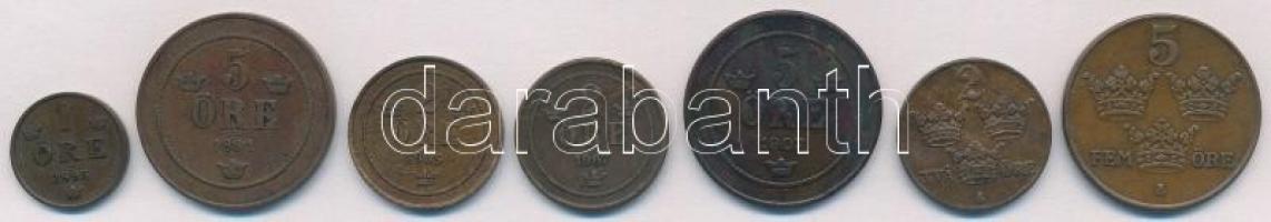 Svédország 1895. 1ö Br + 1901. 5ö Br + 1905. 2ö Br + 1907 2ö Br + 1907. 5ö Br "II. Oszkár"...