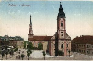 Losonc, Lucenec; Kubinyi tér, templomok / square with churches (EB)