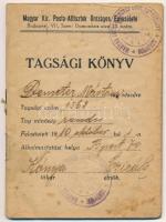 1910 a Magyar Királyi Posta-Altisztek Országos egyesületének tagsági könyve, alapszabállyal