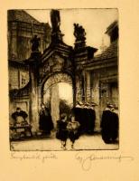 Gy. Sándor József (1887-1936): Templomból jövők. Rézkarc, papír, jelezett, 14,5×11 cm