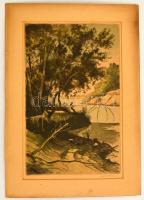 Zádor István (1882-1963): Halászat. Színezett rézkarc, karton, jelzett, paszpartuban, 35×21 cm