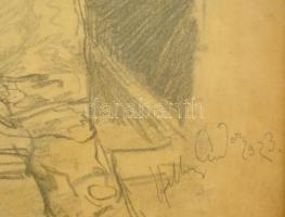 Heller Andor (1904-?): Fáradtan. Ceruza, papír, jelzett, üvegezett keretben, 37×24 cm