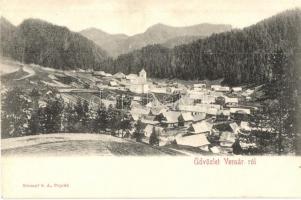 Vernár, Wernsdorf, Vernár; látkép, templom. Strompf S. A. kiadása Poprádon / general view with church