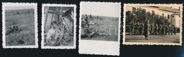 cca 1934-1943 Kis katonai fotó tétel: repülősök, lövészek, katonazenekar, stb., összesen 10 db, egy ...
